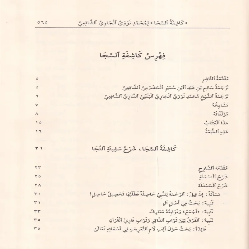 كاشفة السجا في شرح سفينة النجا فيما يجب على العبد لمولاه على مذهب الإمام الشافعي
