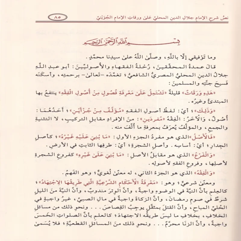 شرح الإمام جلال الدين المحلي على الورقات في أصول الفقه