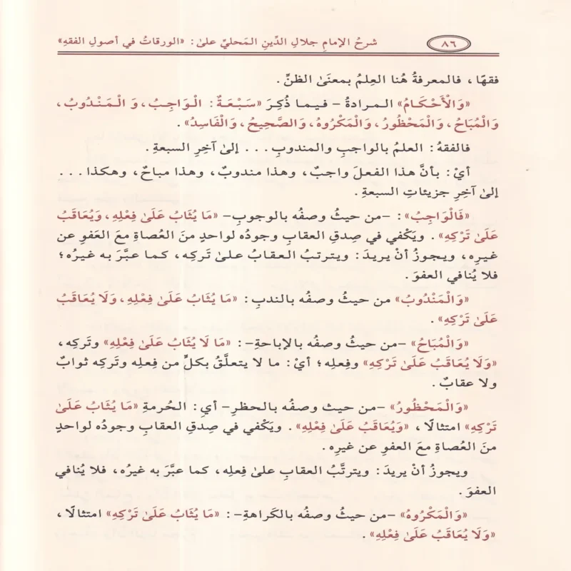 شرح الإمام جلال الدين المحلي على الورقات في أصول الفقه