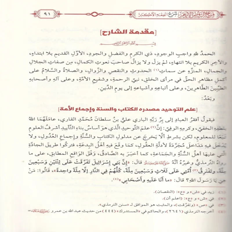 منح الروض الازهر شرح الفقه الاكبر